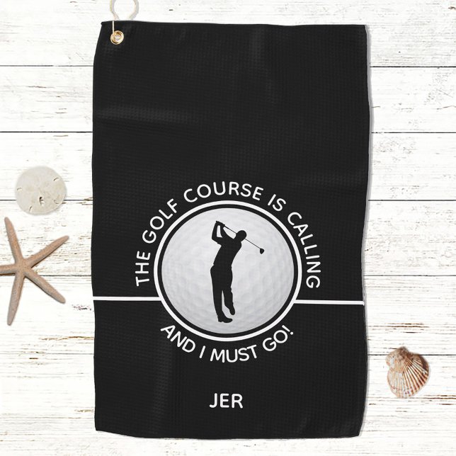 Serviette De Golf Parcours de golf Golfer Silhouette Citation noir b (Créateur téléchargé)