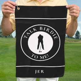 Serviette De Golf Parlez Birdie à moi Golfer Funny Silhouette Noir