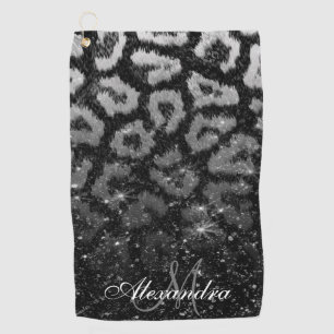 Serviette De Golf Parties scintillant noire et Empreinte de léopard