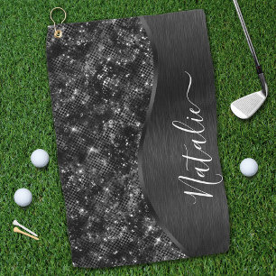Serviette De Golf Parties scintillant noire métallique personnalisée