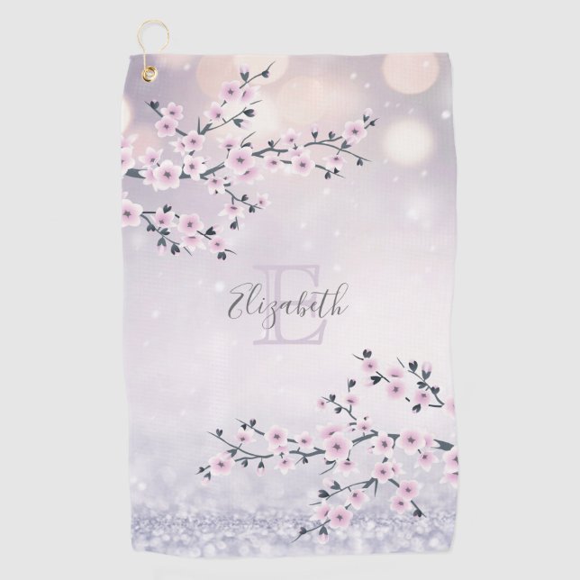 Serviette De Golf Parties scintillant rose mauve en fleurs de cerisi (Devant)