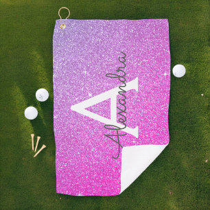 Serviette De Golf Parties scintillant rose pourpre et nom du monogra