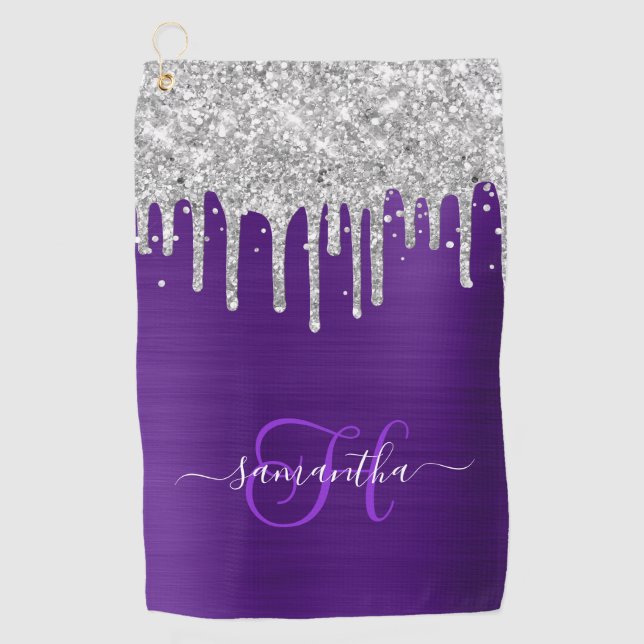 Serviette De Golf Parties scintillant royale violet d'argent monogra (Devant)