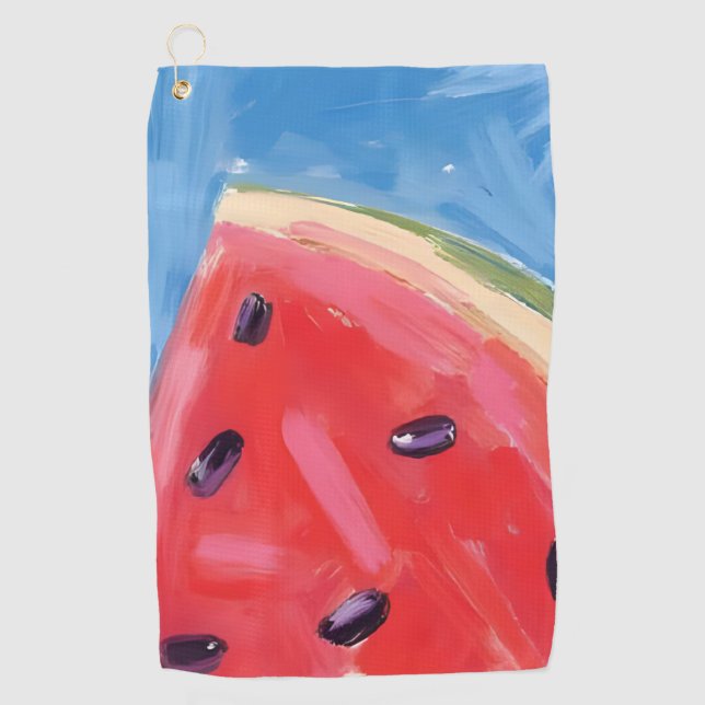 Serviette De Golf Pastèque rouge | Peinture de fruit à l'aquarelle (Devant)