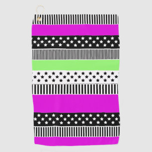 Serviette De Golf Patchwork de rayures noir et blanc et néon