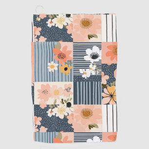 Serviette De Golf Patchwork Floral Rétro en Rose et Bleu