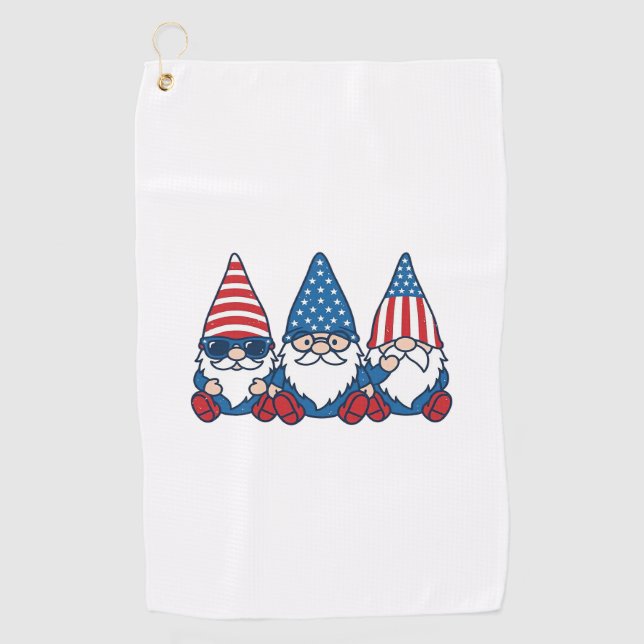 Serviette De Golf Patriotic Gnome Trio Vintage Vector Shirt Design_1 (Devant)