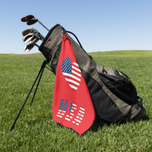 Serviette de golf Patriotic Heart avec drapeau amé