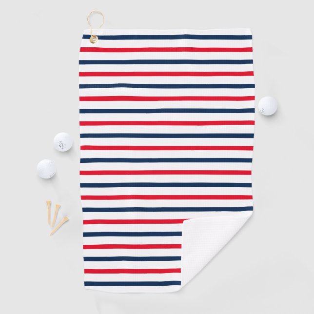 Serviette De Golf Patriotique rouge blanc rayures bleu moderne (En situation)