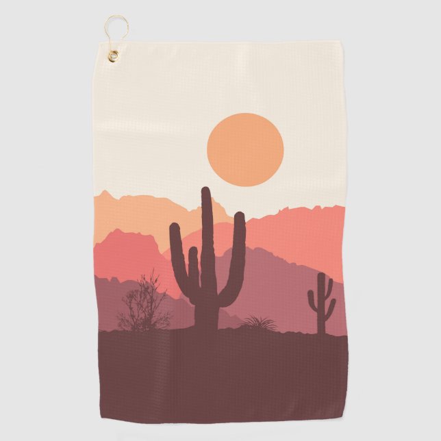 Serviette De Golf Paysage du désert mexicain bordeaux et orange (Devant)