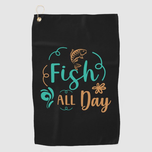 Serviette De Golf Pêche Art Fish Toute la journée (Devant)