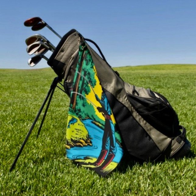 Serviette De Golf Pêcheur sur la rive  (Cowboy Fisherman poly blend D: 16" x 24". Grommet brass plated hook. Machine washable.
)