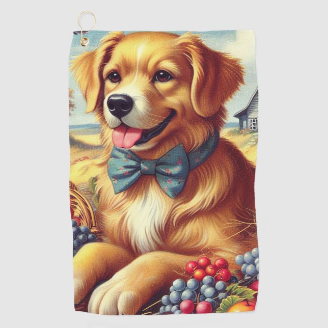 Serviette De Golf Peinture de chien de ferme mignonne (Devant)