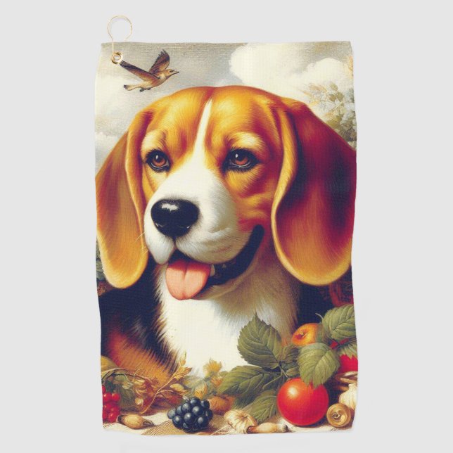 Serviette De Golf Peinture de chiot Beagle vintage (Devant)