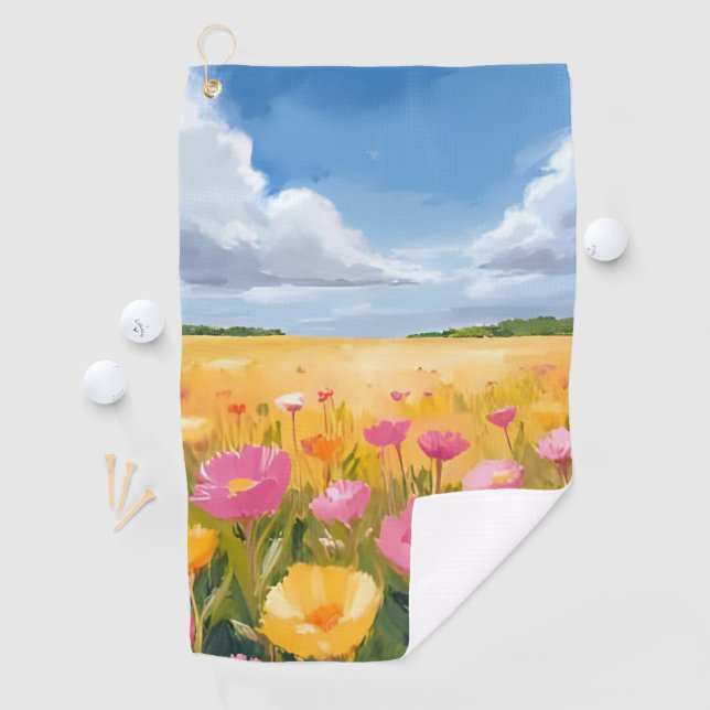 Serviette De Golf Peinture de paysage de champ de fleurs (En situation)