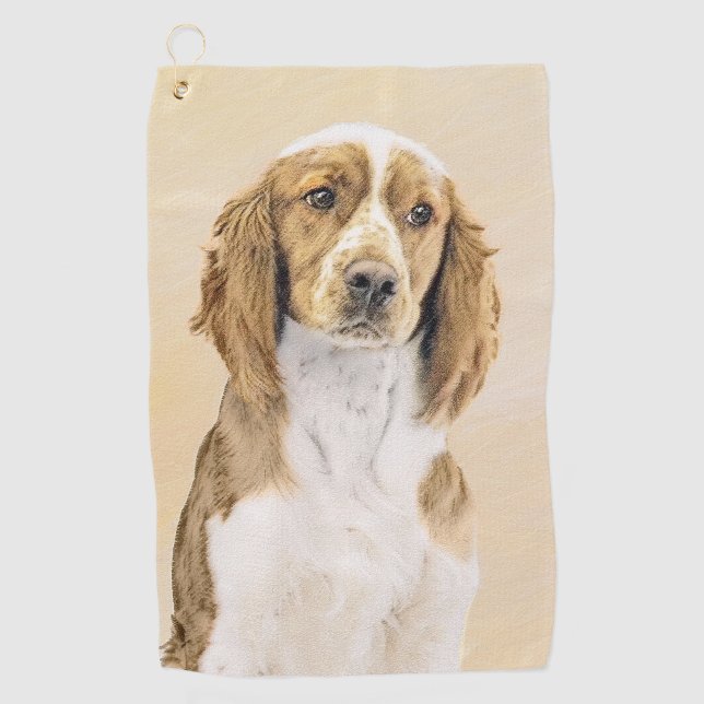 Serviette De Golf Peinture d'espagnol Welsh Springer - Art original  (Devant)