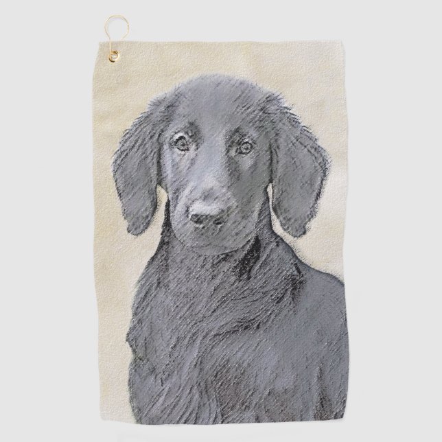 Serviette De Golf Peinture Retriever à revêtement plat - Art Chien o (Devant)