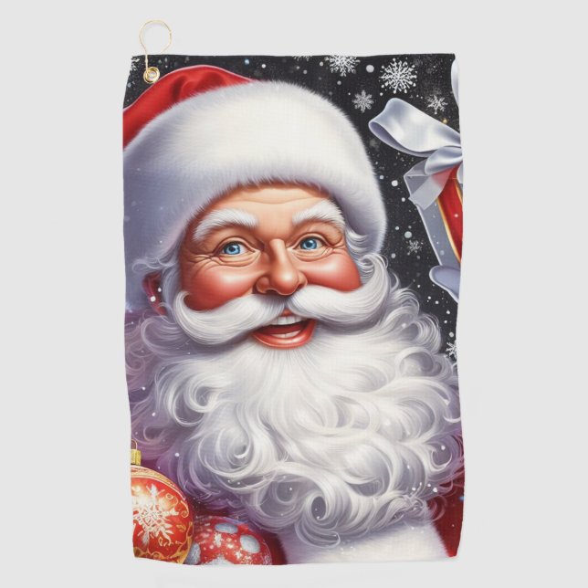 Serviette De Golf Père Noël classique avec présent & ornements (Devant)