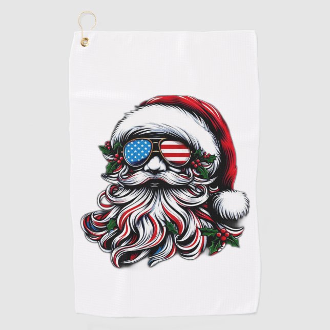 Serviette De Golf Père Noël de Noël Patriotique/Américaine (Devant)