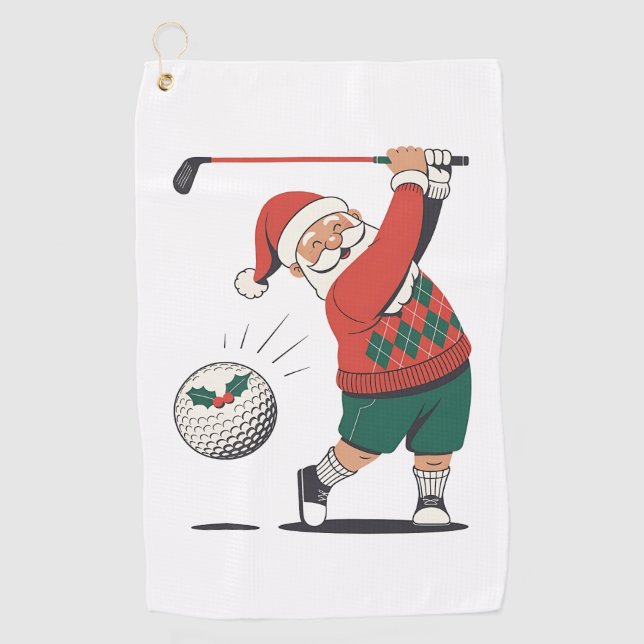 Serviette De Golf Père Noël Jouer Golf Joueur de Noël (Devant)