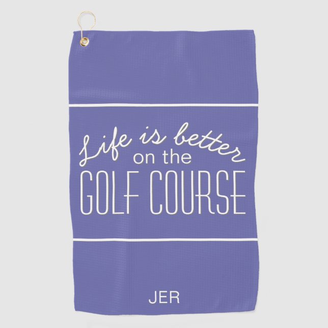 Serviette De Golf Periwinkle Blue Monogram Golfer Life is Better Pro (Devant)