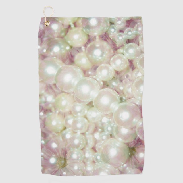 Serviette De Golf Perles et marguerite rose (Devant)