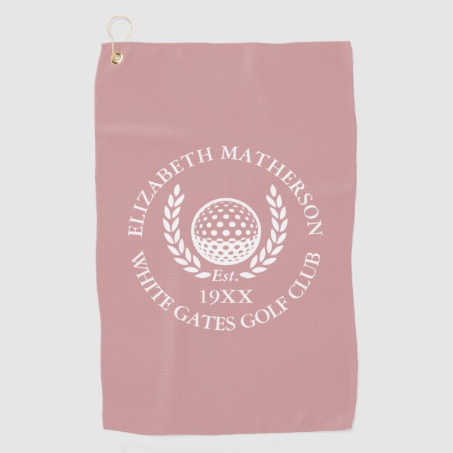 Serviette De Golf Personalized Golf Club Name Dusty Rose Pink (Devant)