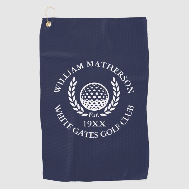 Serviette De Golf Personalized Golf Club Name Navy Blue (Devant)