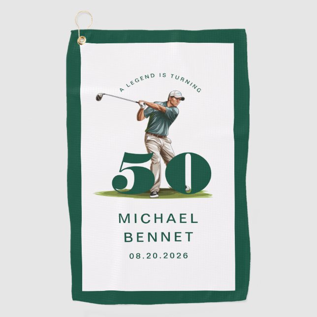 Serviette De Golf Personalized Green Golf 50th Birthday (Devant)