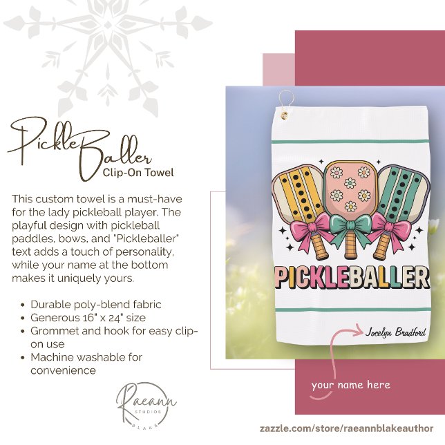 Serviette De Golf  Personalized Ladies' Pickleball Clip-on Towel (Créateur téléchargé)
