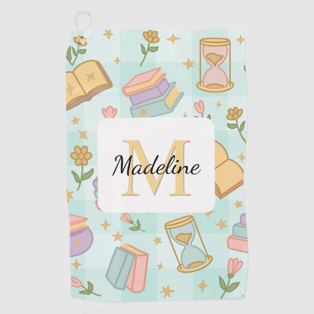 Serviette De Golf Personalized Magic Books Girl School Mint Green (Devant)