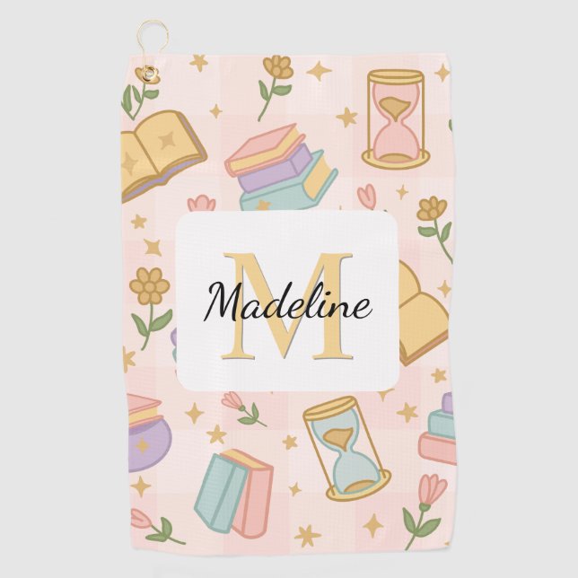 Serviette De Golf Personalized Magic Books Girl School Pink (Devant)