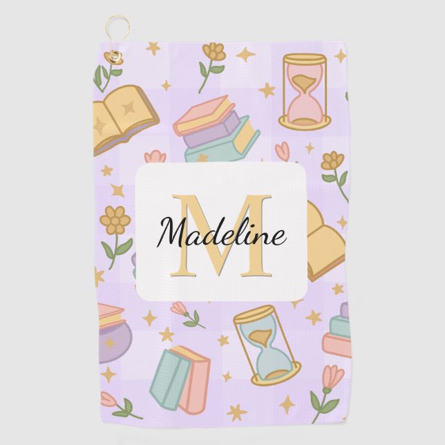 Serviette De Golf Personalized Magic Books Girl School Purple (Devant)