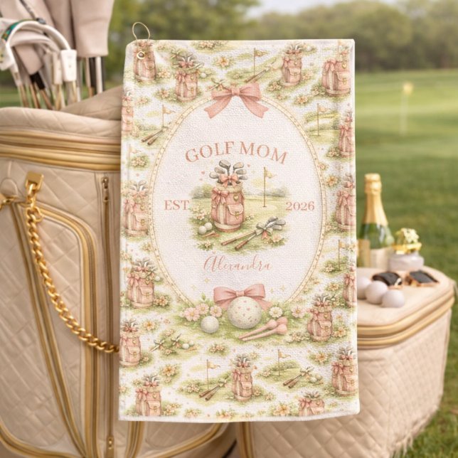 Serviette De Golf Personalized Pink Bow Golf Mom Gift (Créateur téléchargé)