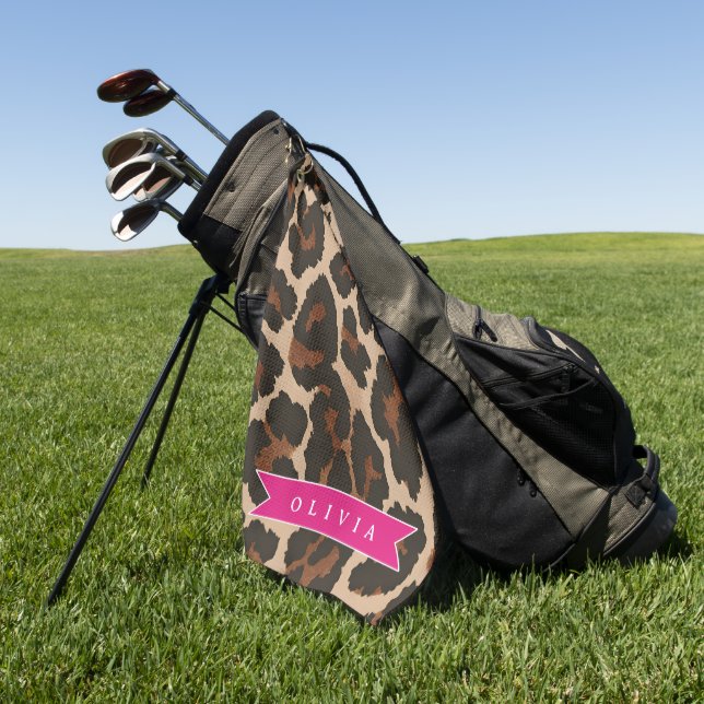 Serviette De Golf Personalized Pink Leopard Print Chic Animal Print (Vert)