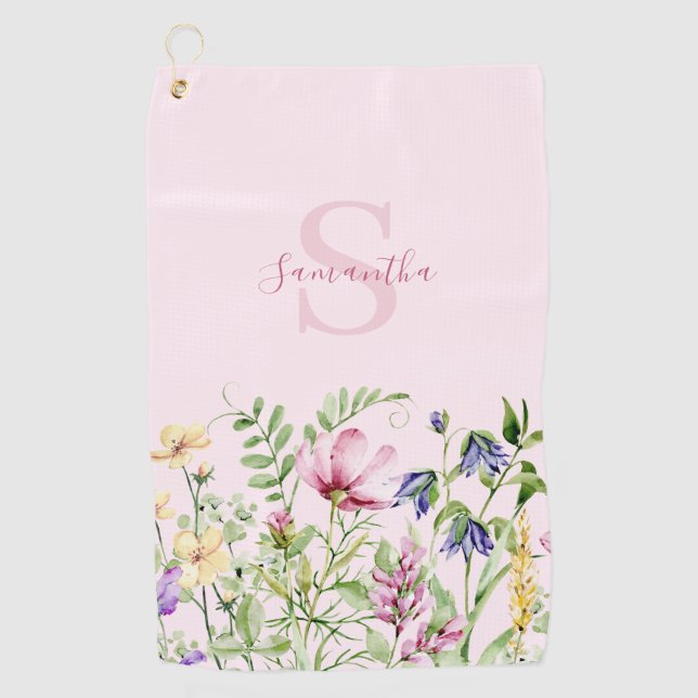 Serviette De Golf Personalized Pink Wildflower Floral  (Devant)