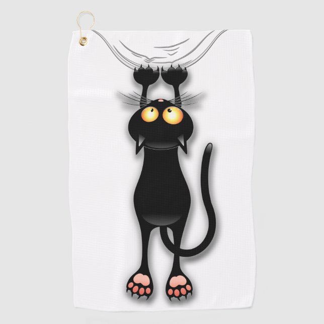 Serviette De Golf Personnage de chat drôle grattant le tissu (Devant)