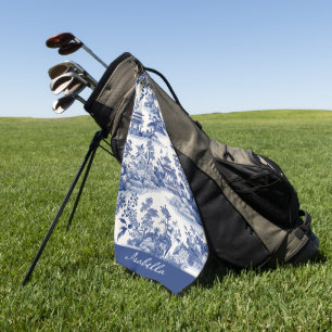Serviette De Golf Personnalisé Chinoiserie Motif Pagode Bleu Blanc