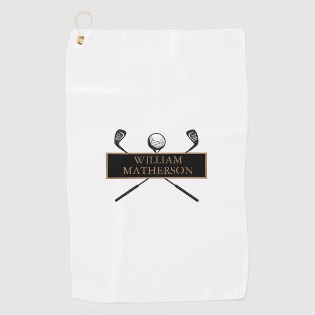 Serviette De Golf Personnalisé Élégant Or et Noir Classique (Devant)