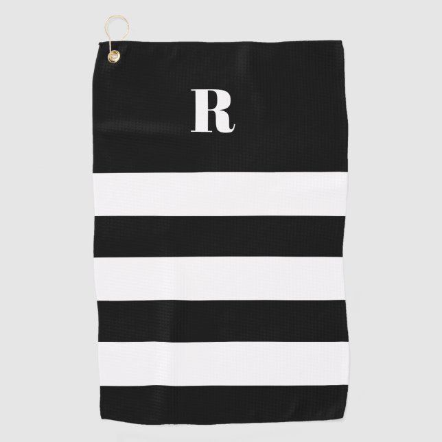 Serviette De Golf Personnalisé noir et blanc rayé (Devant)