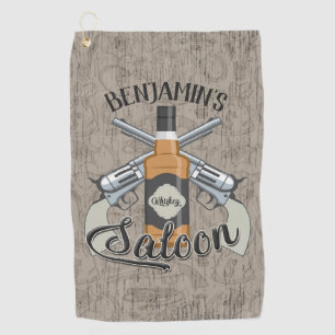 Serviette De Golf Personnalisé NOM Cowboy Revolver Gun Whiskey Saloo