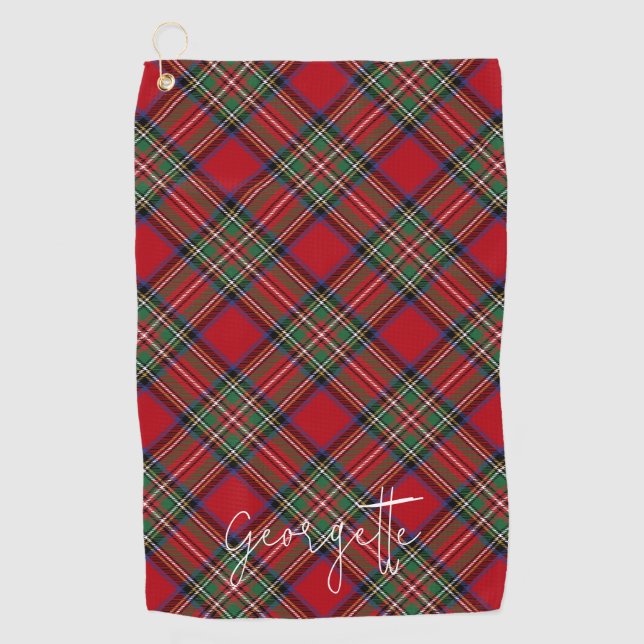 Serviette De Golf Personnalisé Plaid Rouge Vert Rustique Stewart Tar (Devant)