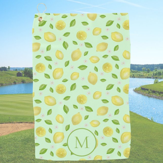 Serviette de golf personnalisée avec citrons jaune (Créateur téléchargé)