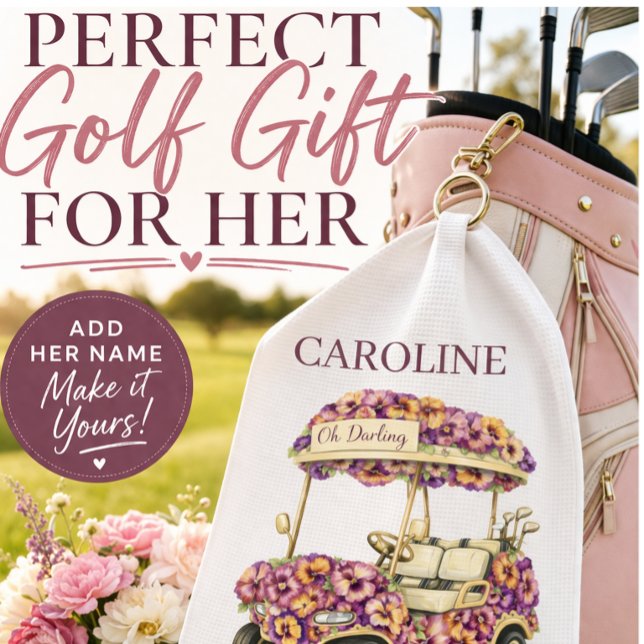 Serviette de golf personnalisée | Cadeau de golf f (Personalised Floral Golf Towel Gift for Her)