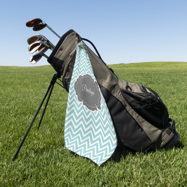 Serviette de golf personnalisée Chevron turquoise (Vert)