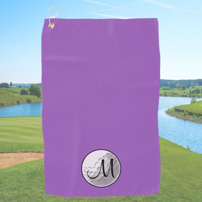 Serviette de golf personnalisée monogramme violet  (Créateur téléchargé)