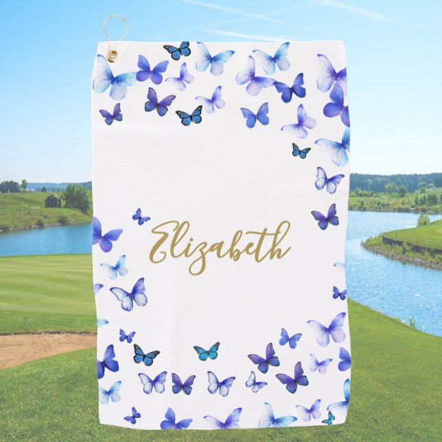 Serviette de golf personnalisée Papillons bleus jo (Créateur téléchargé)