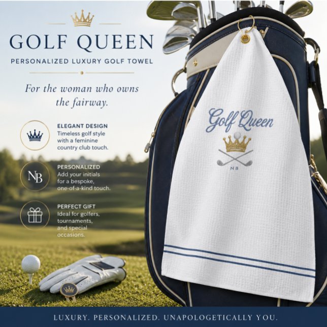 Serviette de golf personnalisée pour dames | Cadea (Luxury personalized golf towel with elegant country club styling for stylish women golfers.)