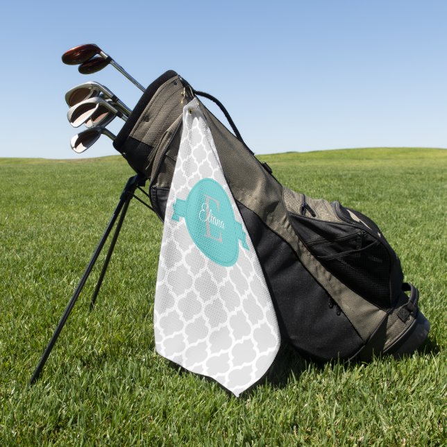 Serviette de golf personnalisée Quatrefoil turquoi (Vert)