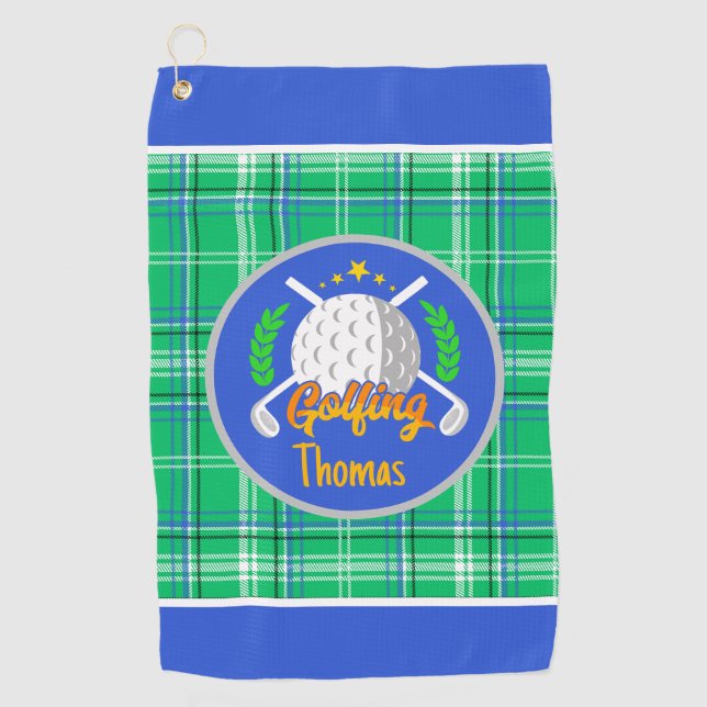 Serviette De Golf Personnaliser Golf Vert Carreaux (Devant)